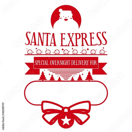 Christmas design for a personalized gift bag from Santa Claus. Santa Express. Special overnight delivery for. Template for xmas handmade gifts. Vector illustration.