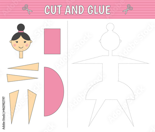 A ballet dancer of geometric shapes. Cut and glue. Children's game. Constructor, application.  Vector illustration