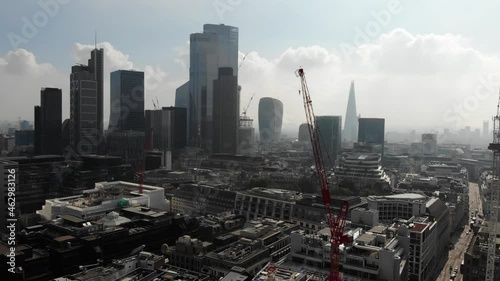 Aerial view of London skyline on a hazy sunny day photo