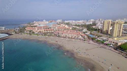 Wallpaper Mural Playa de las Vistas, Tenerife, Canary Islands, Spain, Drone Aerial View of Sandy Beach, Upscale Hotel Resorts and Waterfront Buildings on Atlantic Ocean Torontodigital.ca