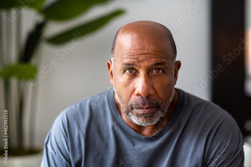 Mature African American man with a serious look on his face. photo