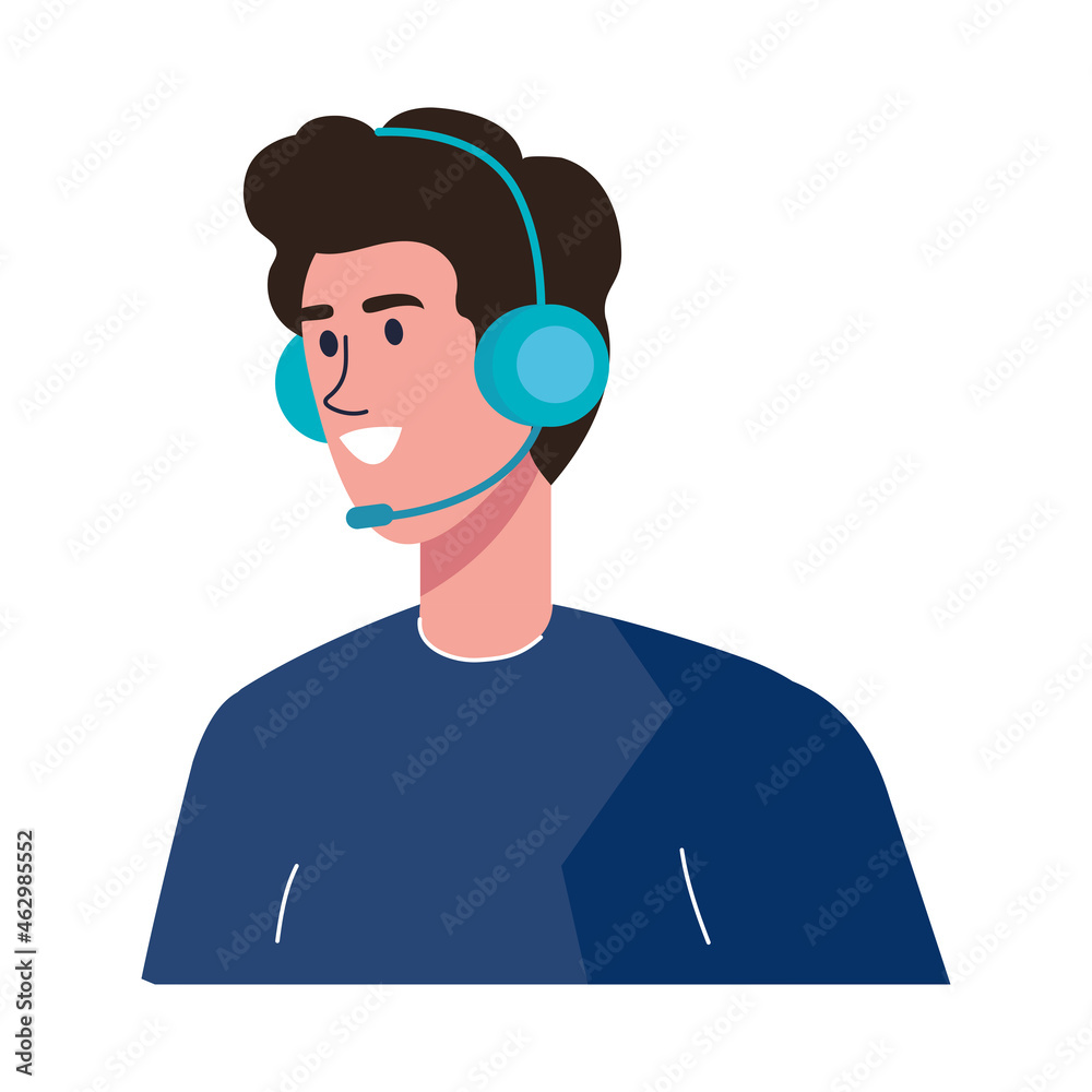 telemarketer worker with headset