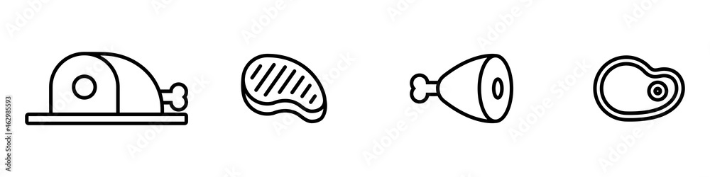 Conjunto de icono de carnes. Embutidos. Concepto de comida, alimentación. Ilustración vectorial, estilo línea negro Conjunto de icono de carnes. Embutidos. Concepto de comida, alimentación. Ilustración vectorial, estilo línea negro