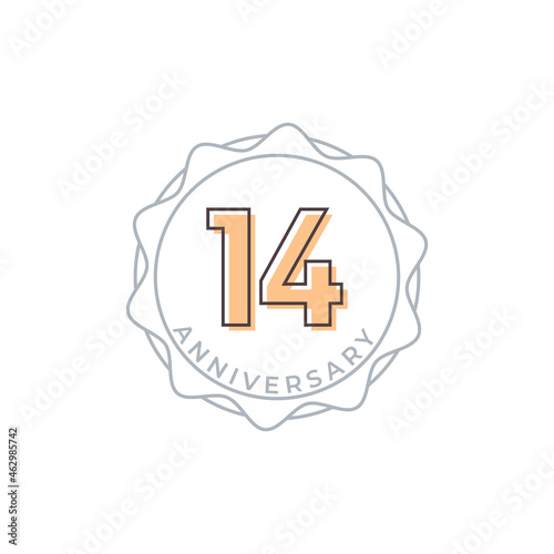 14 Year Anniversary Celebration Vector Badge. Happy Anniversary Greeting Celebrates Template Design Illustration