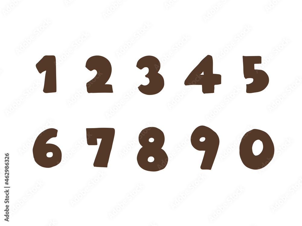 かわいい数字の1から0番の文字セット ブラウン色 手書きイラスト Stock Vector Adobe Stock