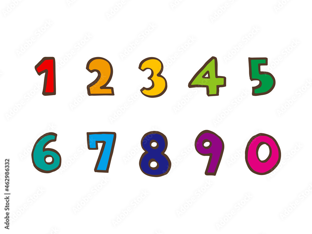 かわいい数字の1から0番の袋文字セット/手書きイラスト かわいい数字の1から0番の袋文字セット/手書きイラスト