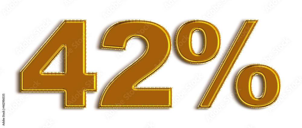 Gold 42 Percent off 3d Sign on White Background Gold 42 Percent off 3d Sign on White Background
