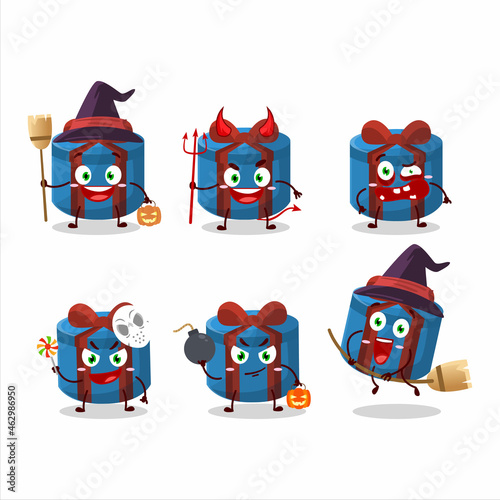 Halloween expression emoticons with cartoon character of blue round gift