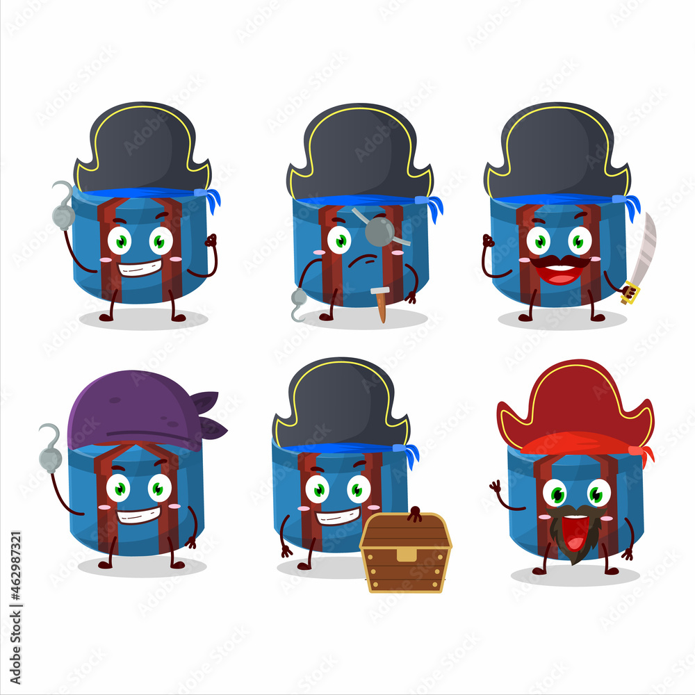 Cartoon character of blue round gift with various pirates emoticons Cartoon character of blue round gift with various pirates emoticons