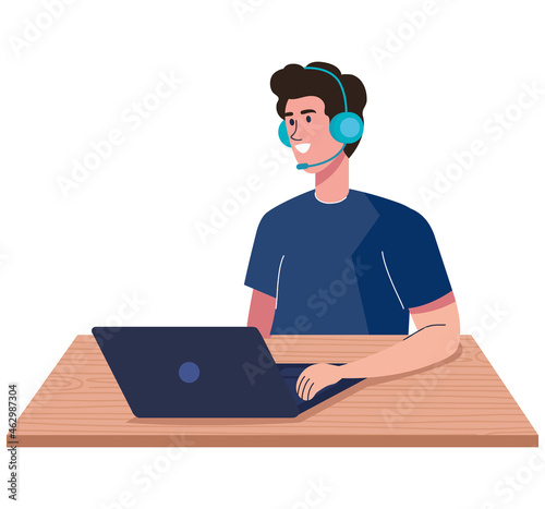 telemarketer worker with laptop