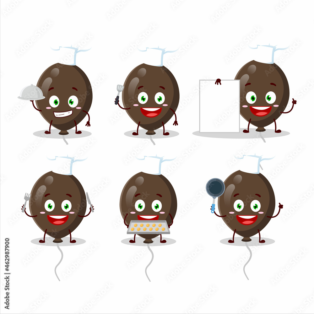 Cartoon character of brown balloons with various chef emoticons Cartoon character of brown balloons with various chef emoticons