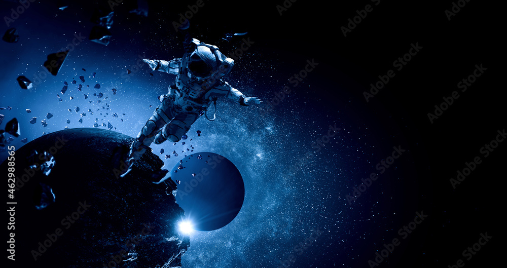 Astronaut at spacewalk . Mixed media - obrazy, fototapety, plakaty 