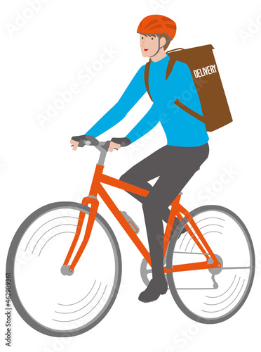 自転車に乗るデリバリーの若い男性のイラスト