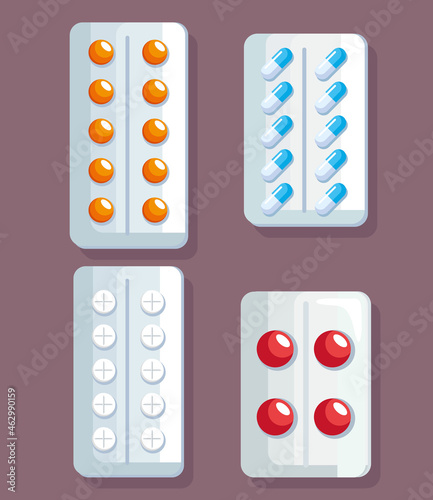 pharmacy medicine four icons