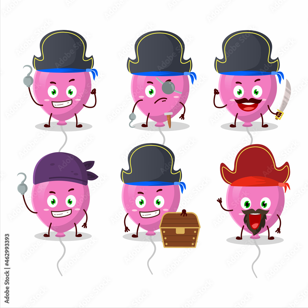 Cartoon character of pink balloons with various pirates emoticons