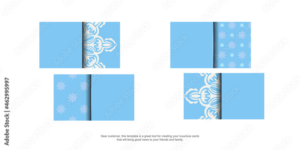 Blue business card with Indian white ornaments for your brand.