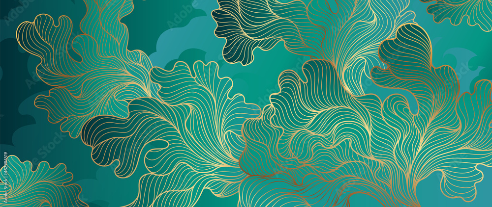 Gold abstract line arts background vector. Luxury wall paper design for prints, wall arts and home decoration, cover and packaging design.