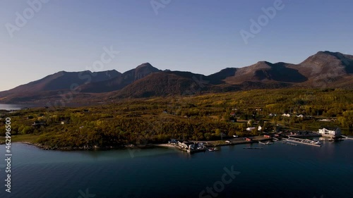 Picturesque View Of The Mountains And Coastal Island Of Senja In Norway - aerial shot photo