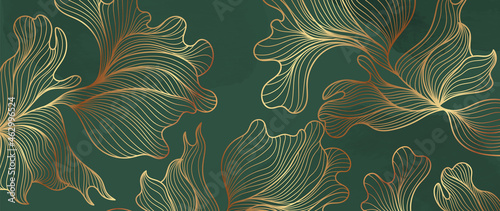 Gold abstract line arts background vector. Luxury wall paper design for prints, wall arts and home decoration, cover and packaging design.