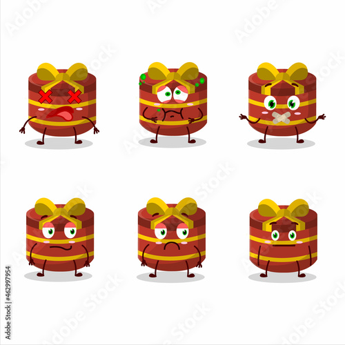 Red round gift cartoon character with nope expression