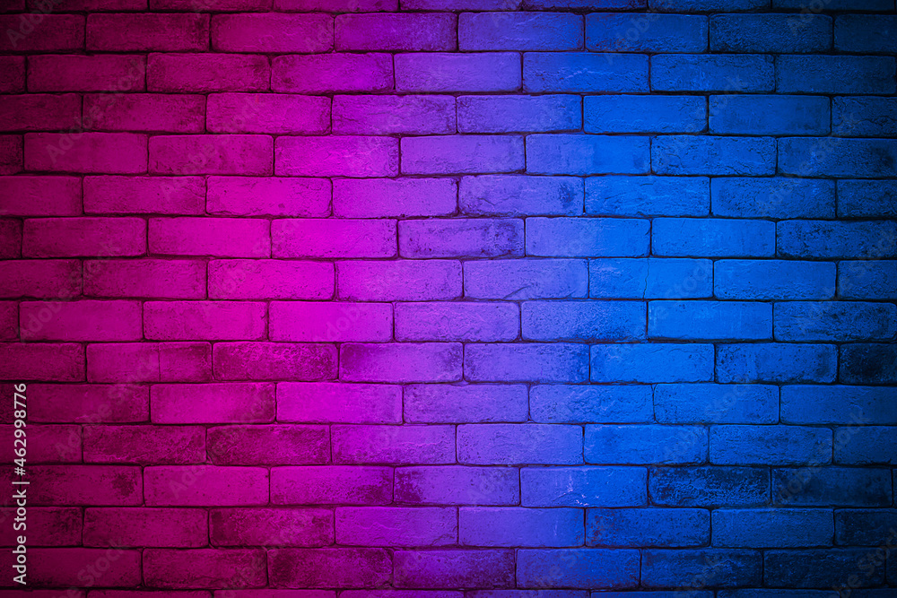 Lighting effect red and blue on empty brick wall background. Backdrop  decoration party happy new year happiness concept, Showing or placing  products. Lighting effect pink and cyan wall background. Stock Photo |