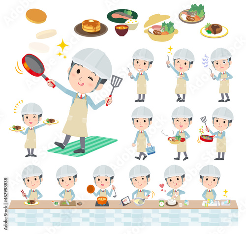 料理に関する現場監督男性のセット