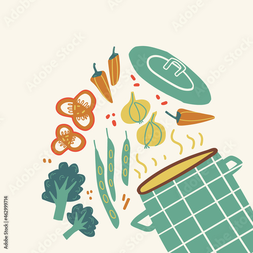 Casserole with different ingredients, cooking. Vegetable dishes.