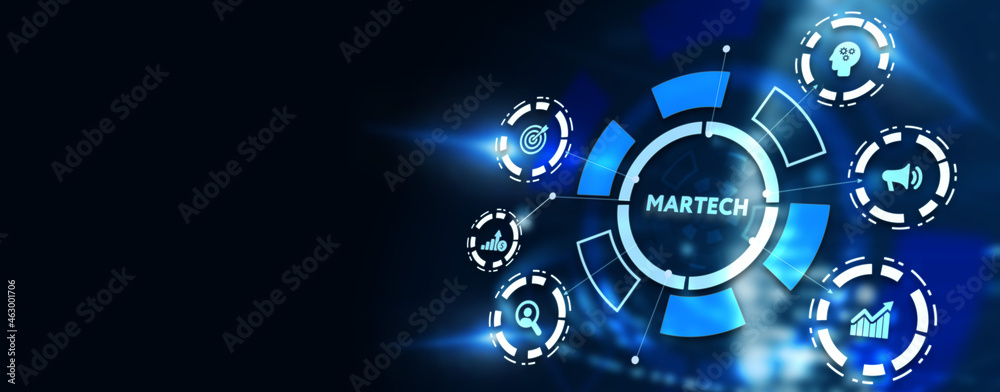 Martech marketing technology concept on virtual screen interface. Business, Technology, Internet and network concept. 3d illustration Martech marketing technology concept on virtual screen interface. Business, Technology, Internet and network concept. 3d illustration