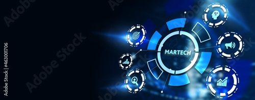 Martech marketing technology concept on virtual screen interface. Business  Technology  Internet and network concept. 3d illustration