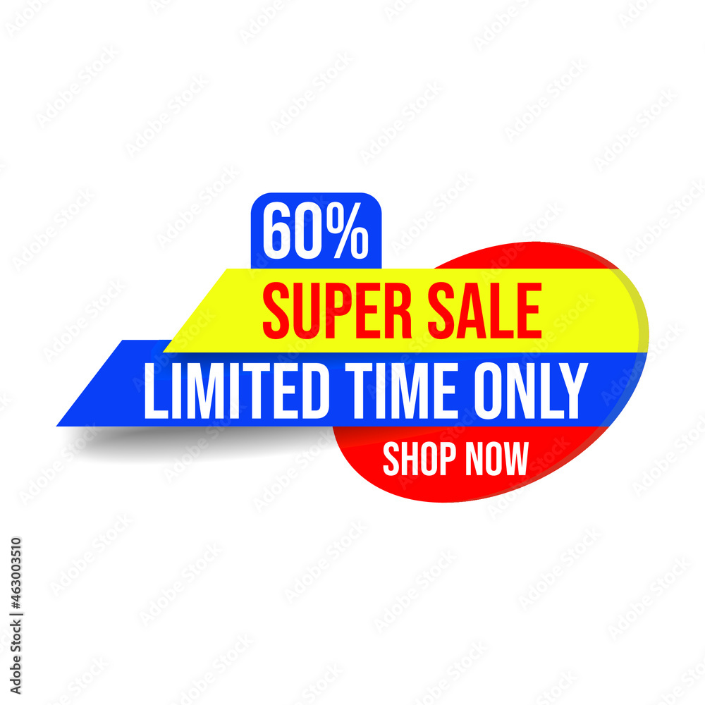 super sale, up to 60% off, limited time offer, special discount, shop now, elements icon, label  designs