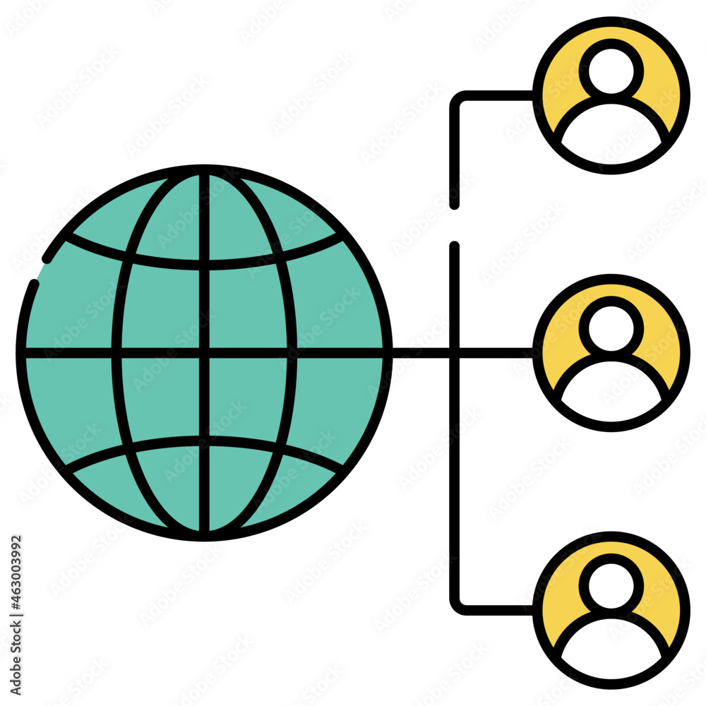 Avatars connected with globe, icon of global team Avatars connected with globe, icon of global team