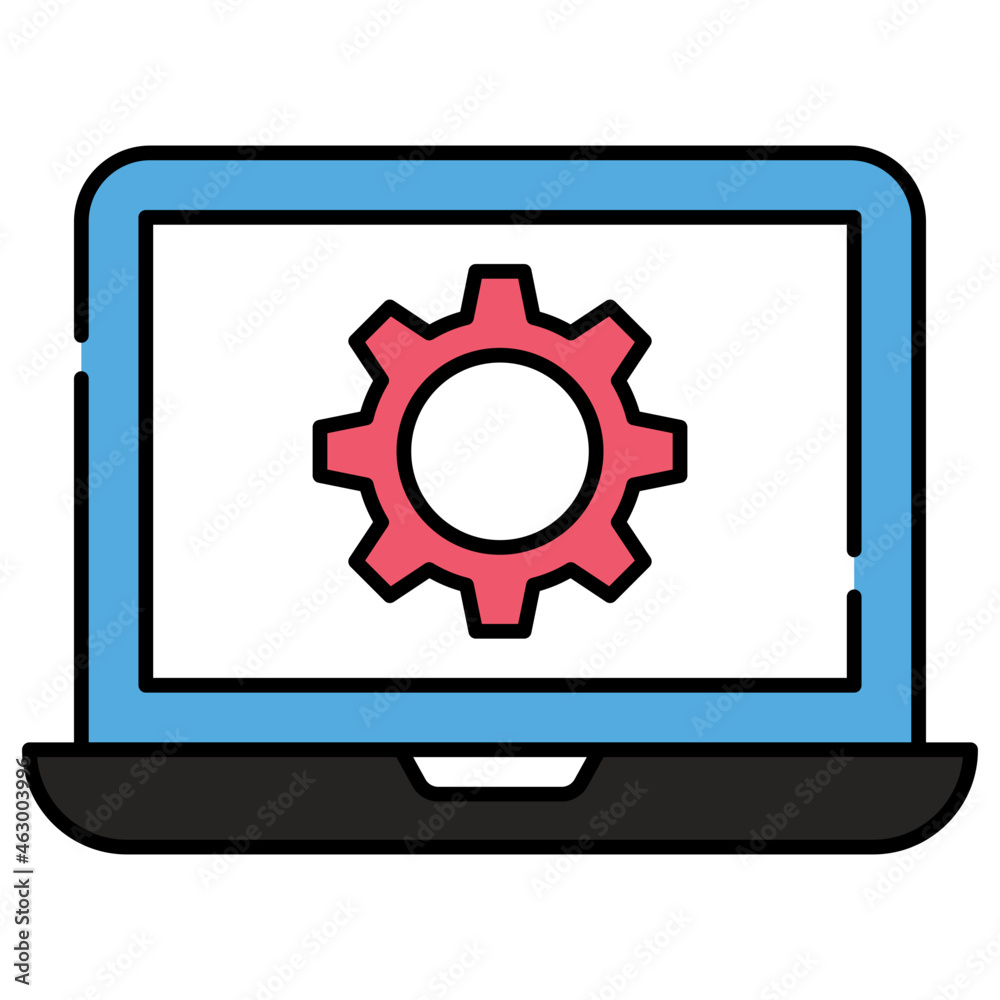 Gear inside laptop, concept of laptop setting icon Gear inside laptop, concept of laptop setting icon