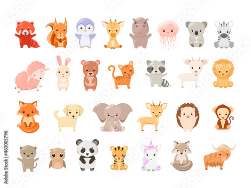 A set of cute animals in cartoon style.  © Юлия Викленко