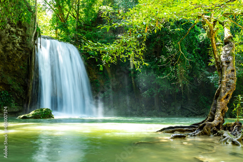Fototapeta Naklejka Na Ścianę i Meble -  Erawan Waterfall in the rain forest of Thailand