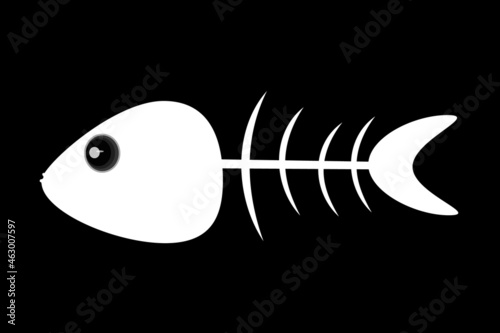 Fishbone icon isolated on black background. Fish bone white silhouette. Fish skeleton simple sign. Flat design style. Fish leftover or fossil pictogram. Organic waste mark. Stock vector illustration