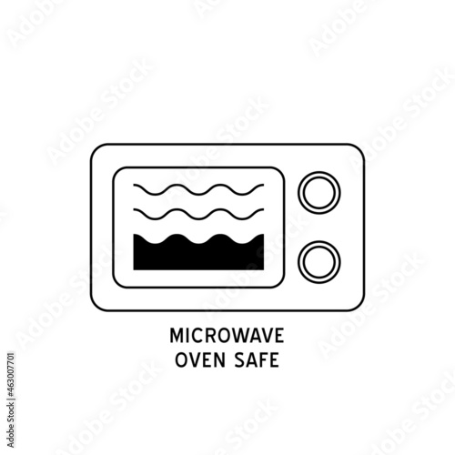 Wave Cooking logo. Microwave oven safe vector outline icon.