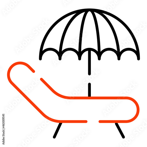 Relaxing chair with umbrella denoting concept of deck chair