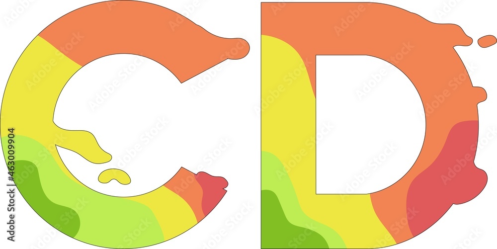 Illustration of colored letters C and D on a white background. Vector image for beautiful inscriptions, logos, ready to use, eps. For your design