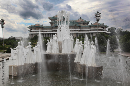 Mansudae Fountains in front of Grand People's Study House, North Korea ,Pyongyang, photo