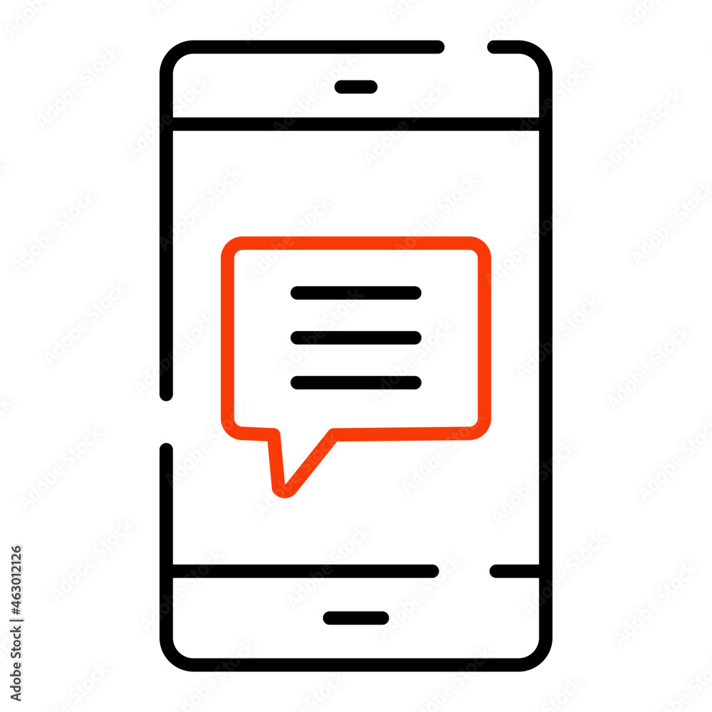 Chat bubble with smartphone, icon of mobile message app Chat bubble with smartphone, icon of mobile message app