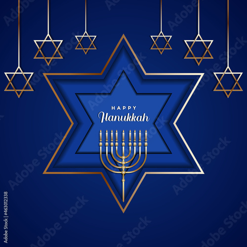 vector illustration happy hanukkah in paper art cut style design