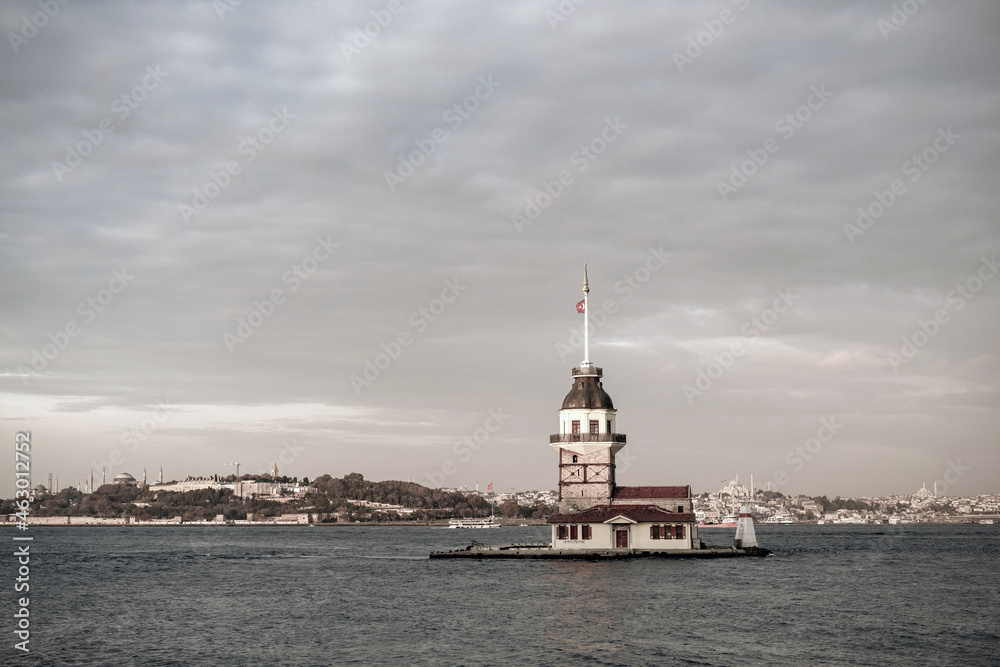 Istanbul, Bosphorus, Uskudar. Ancient lighthouse of the Ottoman period. Girl tower. (maiden's Tower) (Kiz Kulesi)