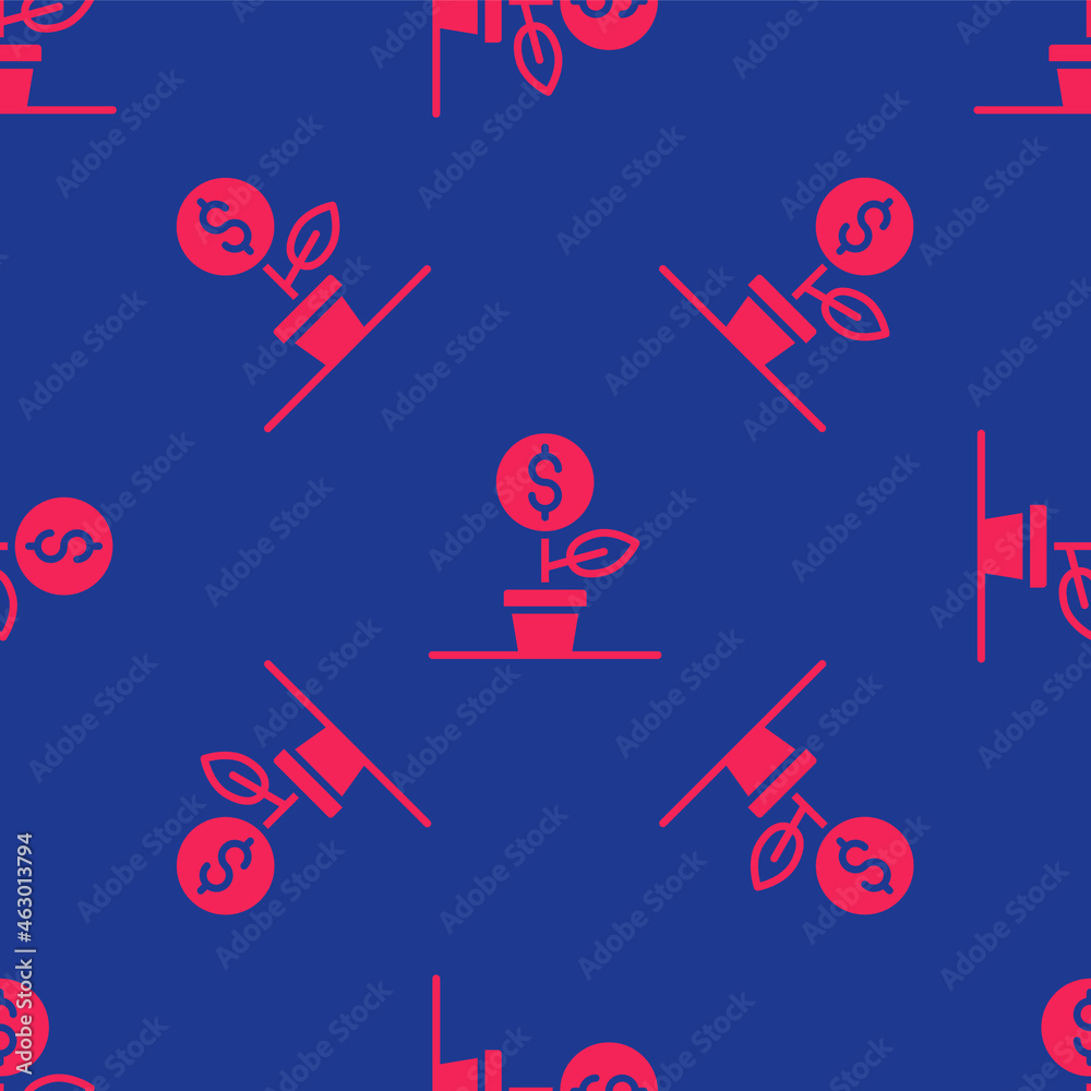 Red Dollar plant icon isolated seamless pattern on blue background. Business investment growth concept. Money savings and investment. Vector Red Dollar plant icon isolated seamless pattern on blue background. Business investment growth concept. Money savings and investment. Vector