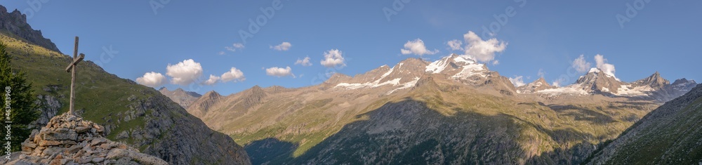 Grand paradis national park in the Alps, Italy, Aoste Valley.Panoramic, panorama.