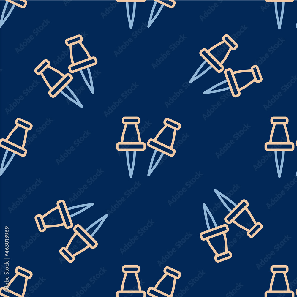 Line Push pin icon isolated seamless pattern on blue background. Thumbtacks sign. Vector Line Push pin icon isolated seamless pattern on blue background. Thumbtacks sign. Vector