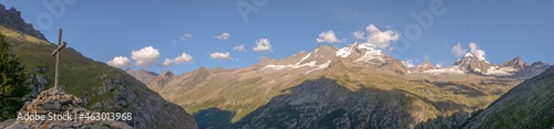 Grand paradis national park in the Alps, Italy, Aoste Valley.Panoramic, panorama.