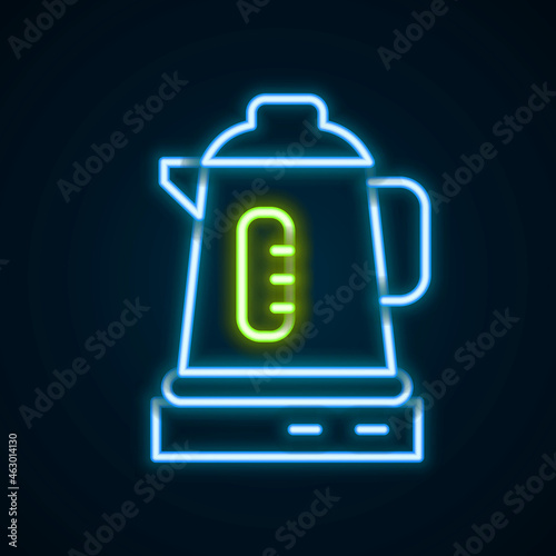 Glowing neon line Electric kettle icon isolated on black background. Teapot icon. Colorful outline concept. Vector