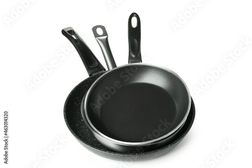 Pan with utensil isolated on white background