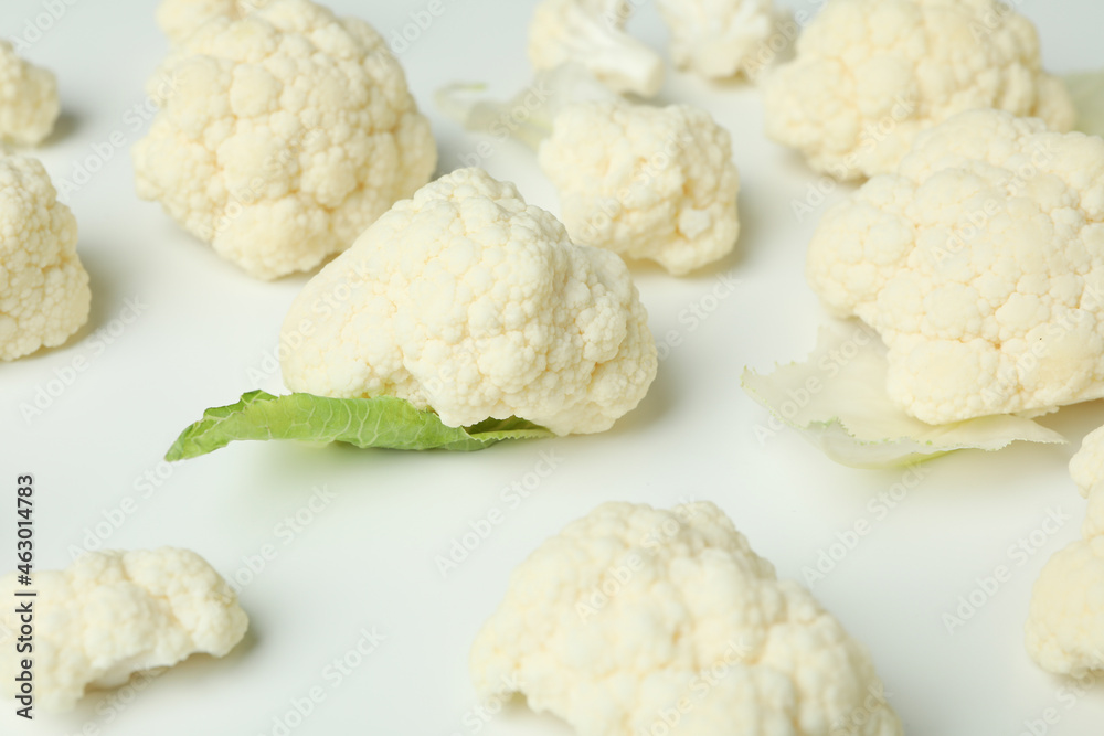 Flat lay composition with cauliflower on white background Flat lay composition with cauliflower on white background