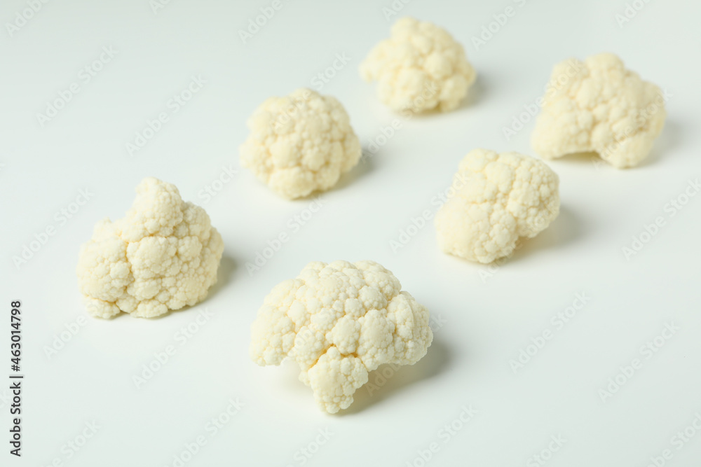 Flat lay composition with cauliflower on white background Flat lay composition with cauliflower on white background
